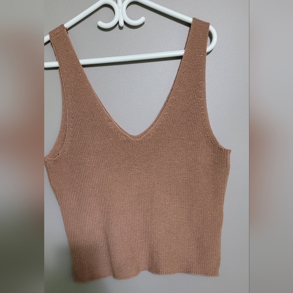 Gentle Fawn Tan Knit Tank Top Cropped V-neck L - Picture 3 of 7